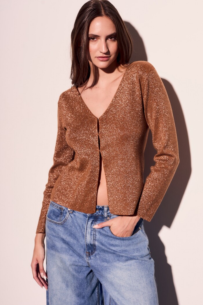 Cardigan Lurex Camel