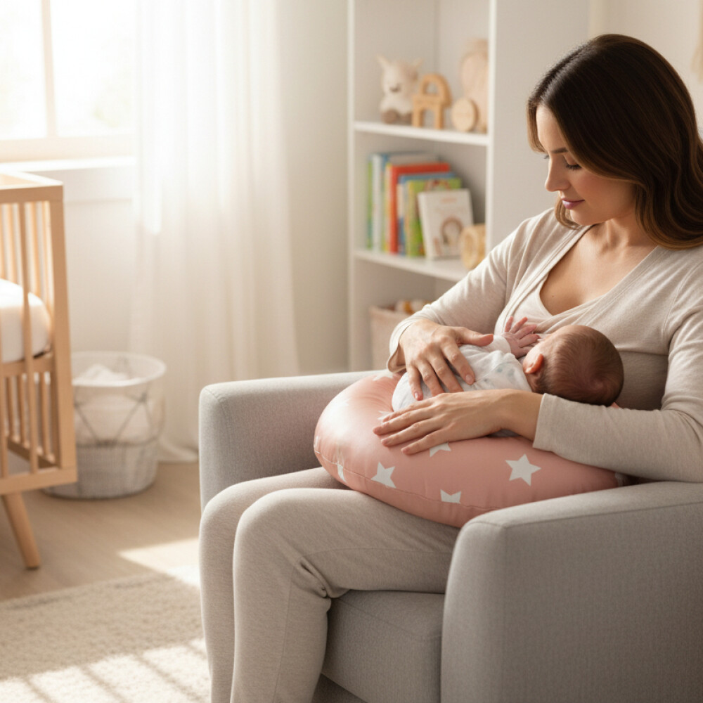 Almohada lactancia LORELLI rosa estrellas