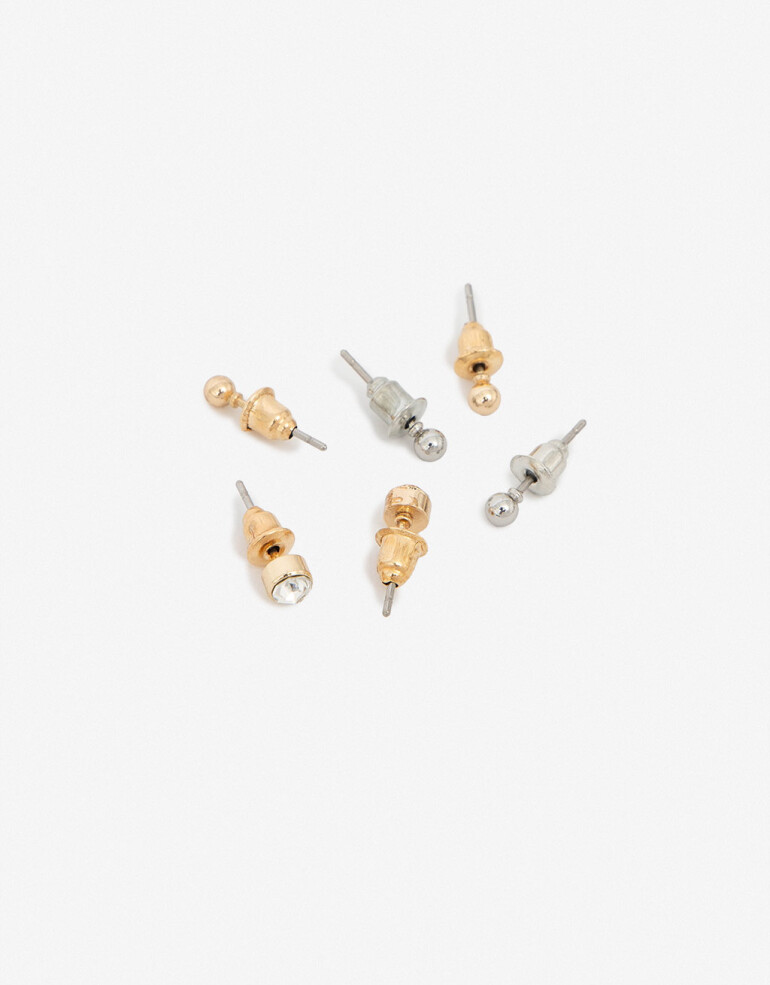 Aros Sets Aros Set 3 Pares Metal Y Strass. - Dorado