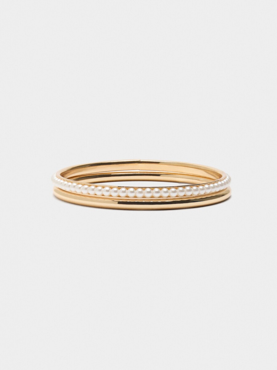 Set De Pulseras Rígidas Con Perlas blanco