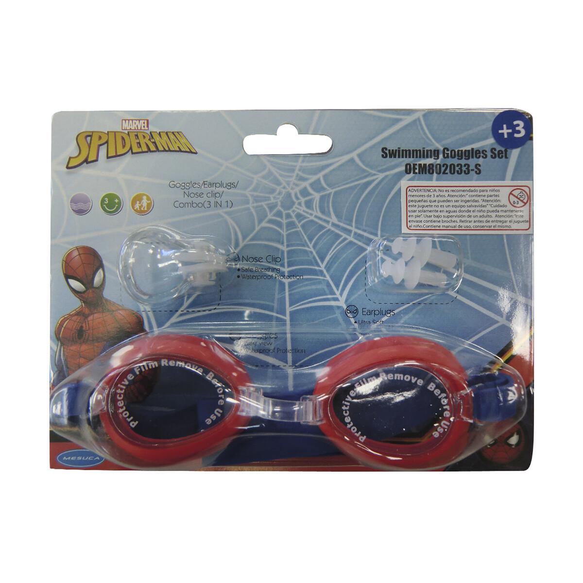 Lentes de Natación con Clip y Tapón - Spiderman 