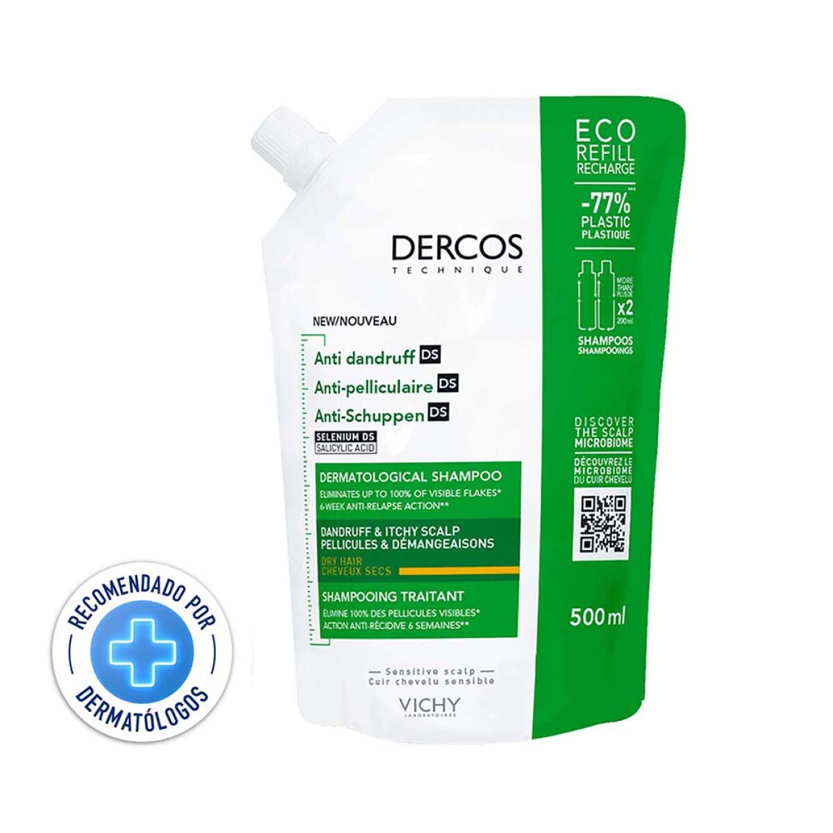 Refill Shampoo Vichy Dercos Anticaspa Cabello Seco 500ml 