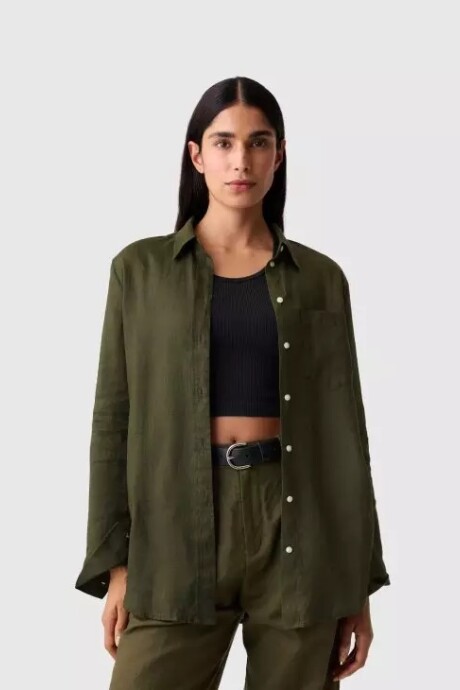 Camisa Boyfriend De Lino Mujer Olive Night 19-0515Tcx