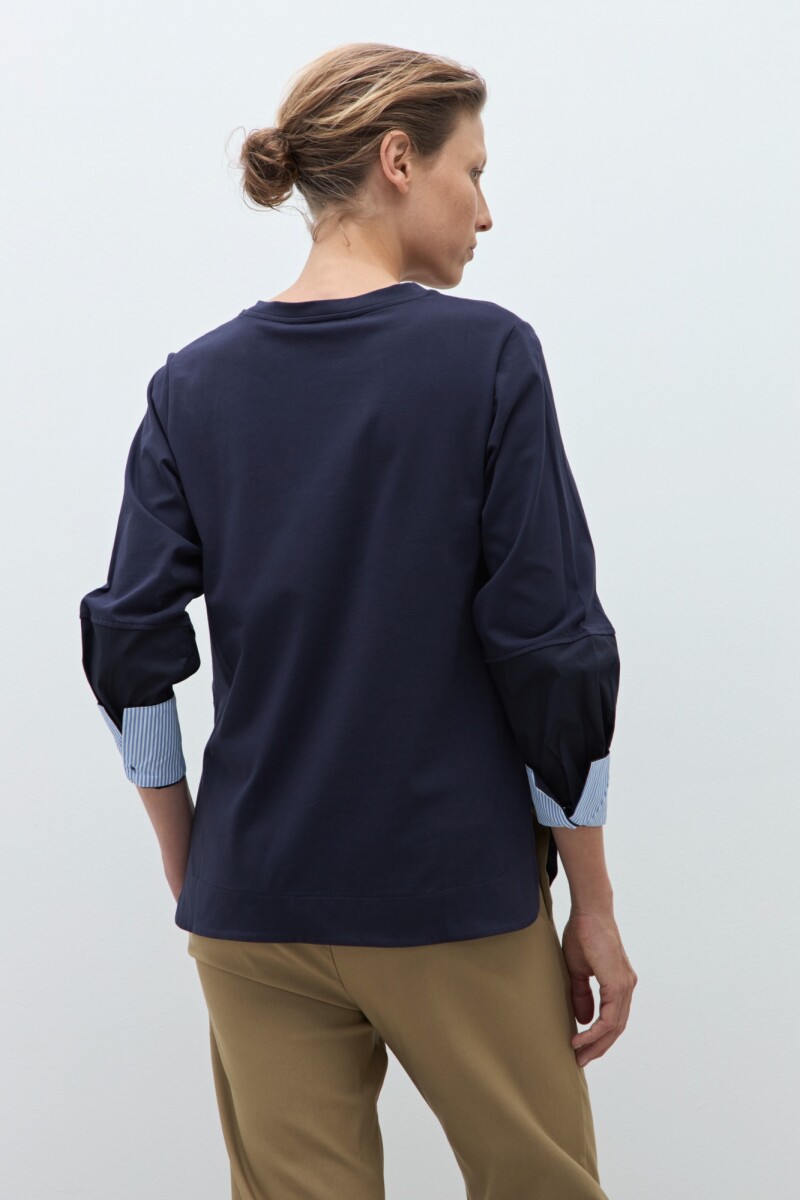 Remera puños rayados azul marino