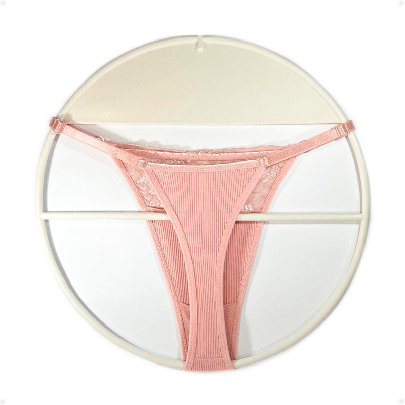 Tanga Colaless Ajustable De Encaje Rosa