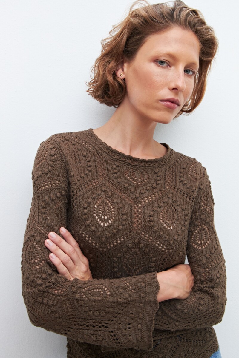 Sweater calado verde oliva