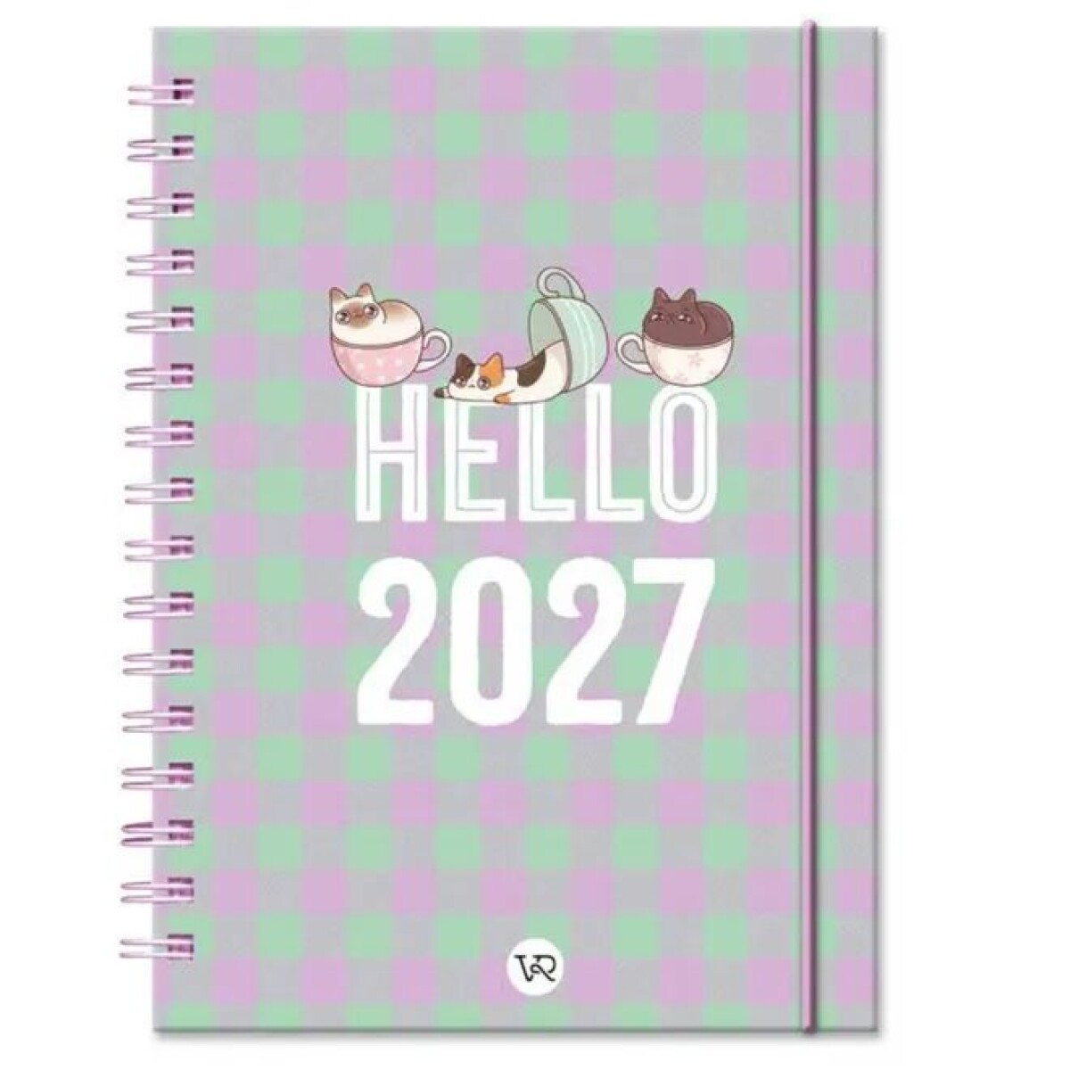 AGENDA HELLO GATO GATITOS TAZA CUADRICULADA VERDE VIOLETA 