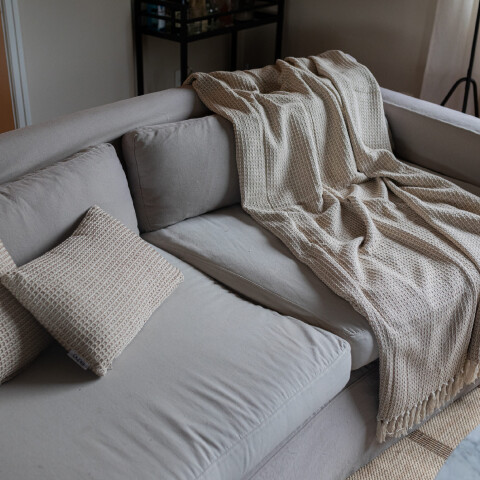 Manta para sillón y cama algodón Beige Waffle 180 x 130 cm
