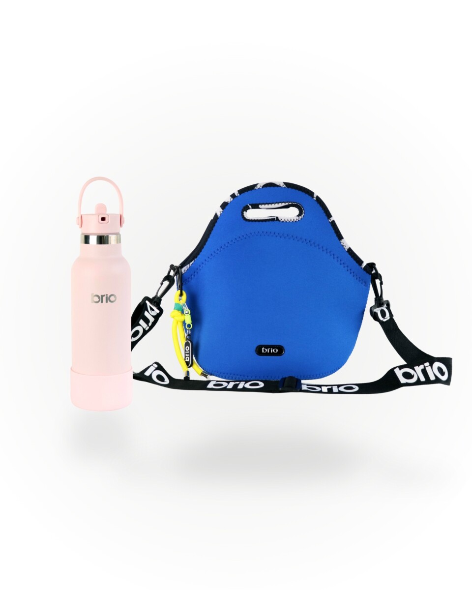 Set de lunchera Big de neopreno con correa ajustable y botella de acero inoxidable 500ml brio - set cielo/rosa 