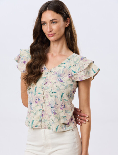 CAMISA DE LINO ESTAMPADA Lila