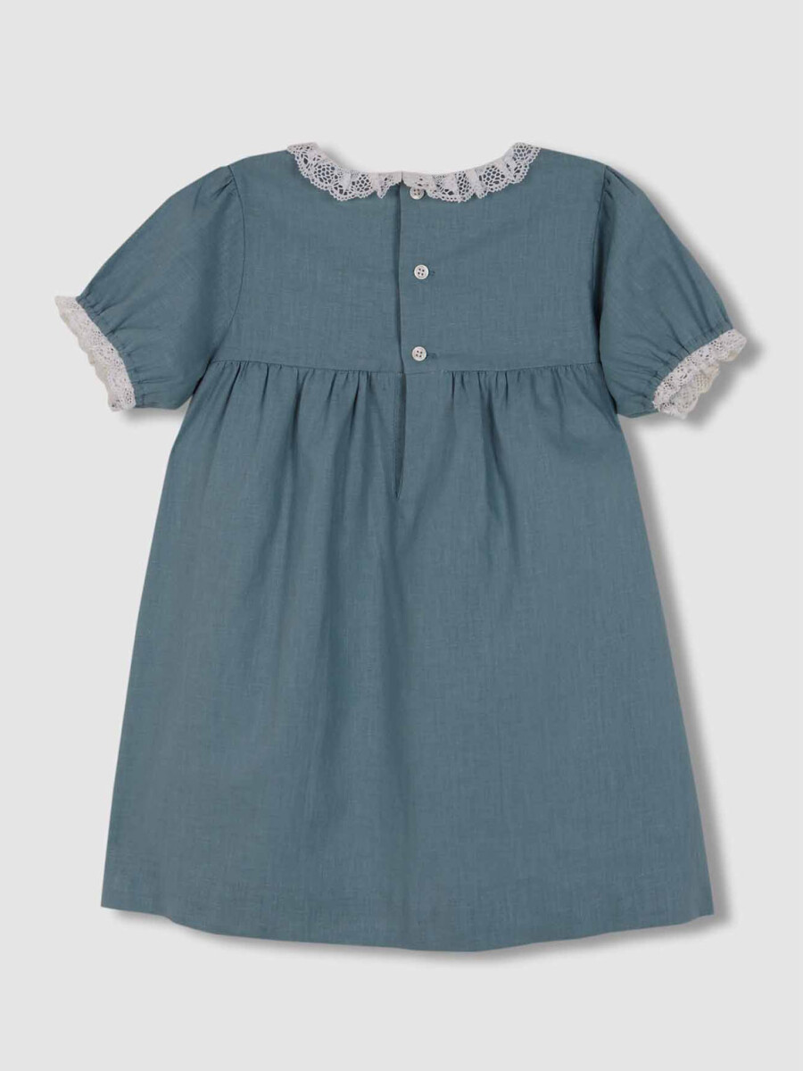Vestidode Lino Con Tiras Bordadas Verde