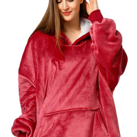 Buzo Canguro Oversize Manta Polar Afelpada Corderito Capucha Rojo