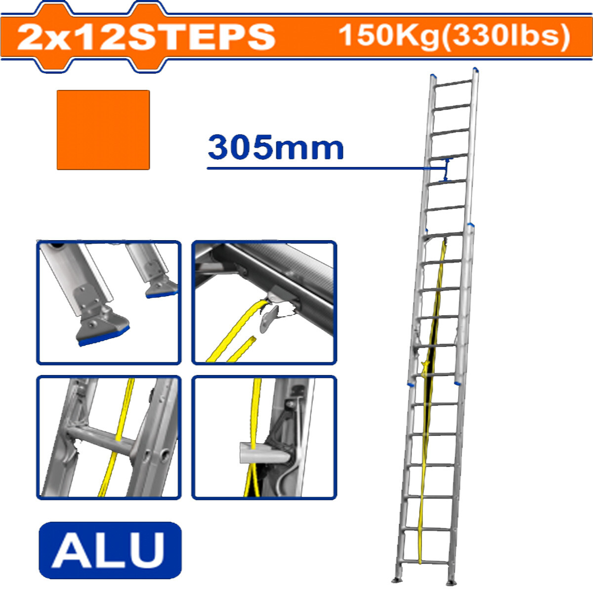 ESCALERA EXTENSIBLE 2 X 12 ESC 2 TRAMOS ALUMINIO WLD8H24 WADFOW 