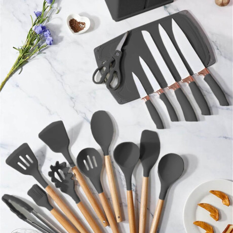 Set X19 Utensilios El Chingón Silicona Antiadherente Negro