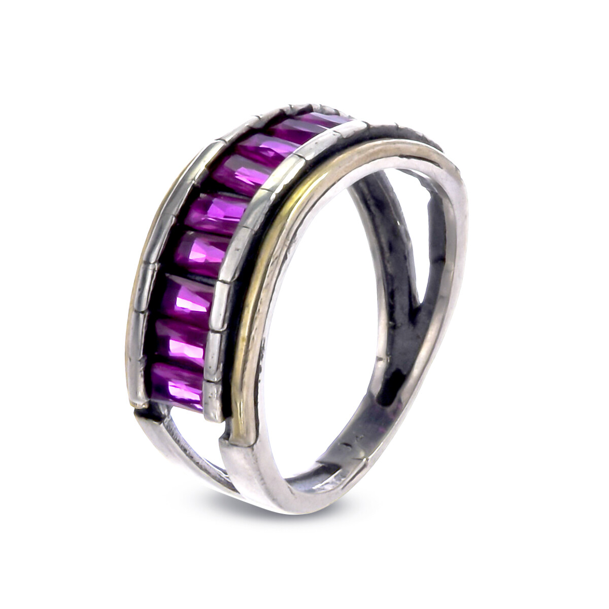 Anillo de plata 925 y double de oro 18 ktes con circonias. 
