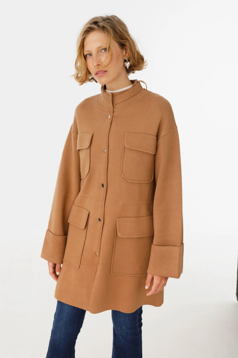 Tapado tejido Ramona camel talle unico