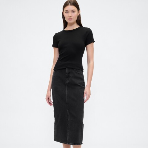 V-DENIM MIDI SKIRT BLACK 1