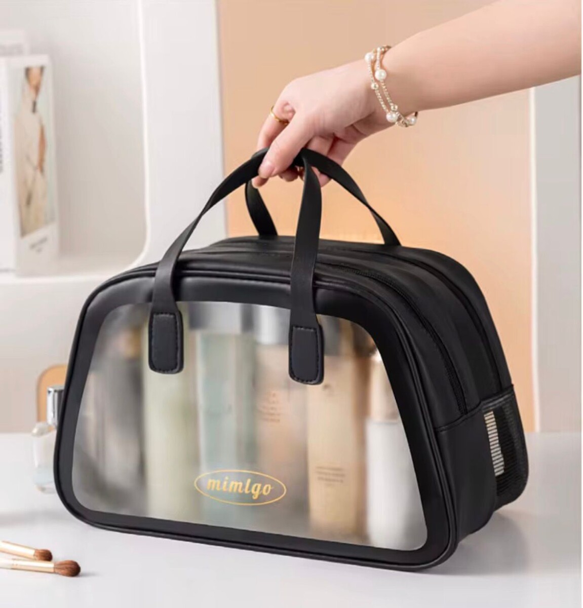 Necessaire de Viaje Organizador Impermeable con Compartimentos _ Ideal Porta Cosméticos y/o Artículos de Baño - Negro 