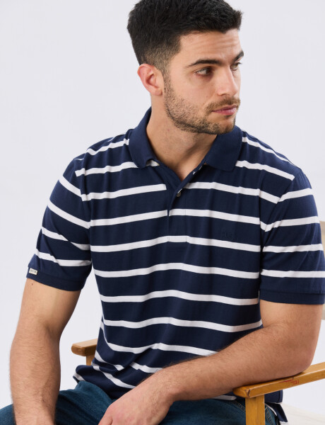 REMERA POLO RAYADA JERSEY Azul Oscuro