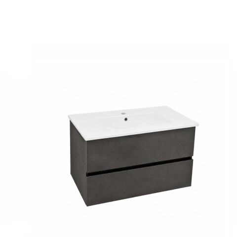Mueble de baño suspendido Gris Oscuro 80 cm con bacha de loza Mueble De Baño Suspendido Gris Oscuro 80 Cm Con Bacha De Loza