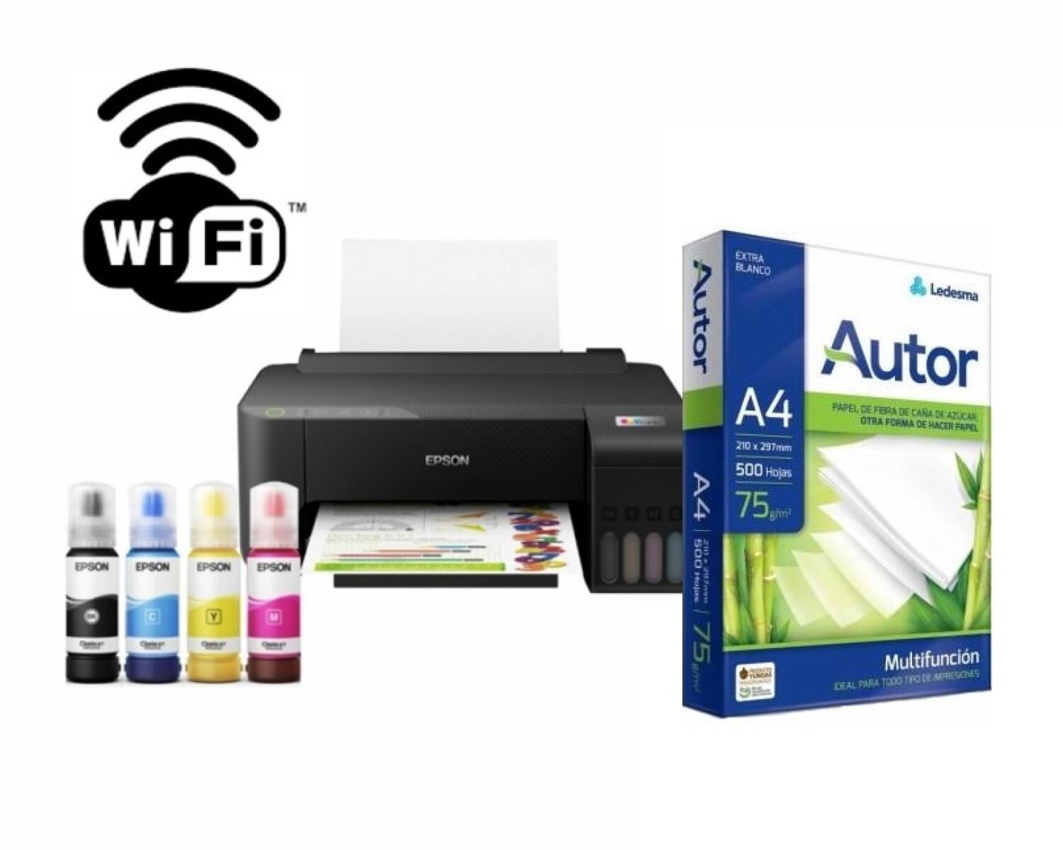 Impresora Wifi Epson Ecotank L1250 + Resma de 500 Hojas 