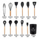 Kit Set Utensilios Para Cocina Madera Y Goma Negro