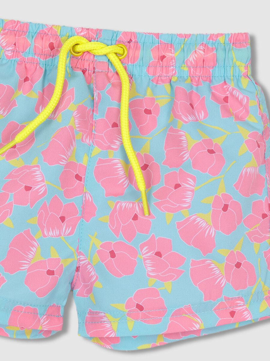 Bañador Estampado Flores Turquesa Brillante