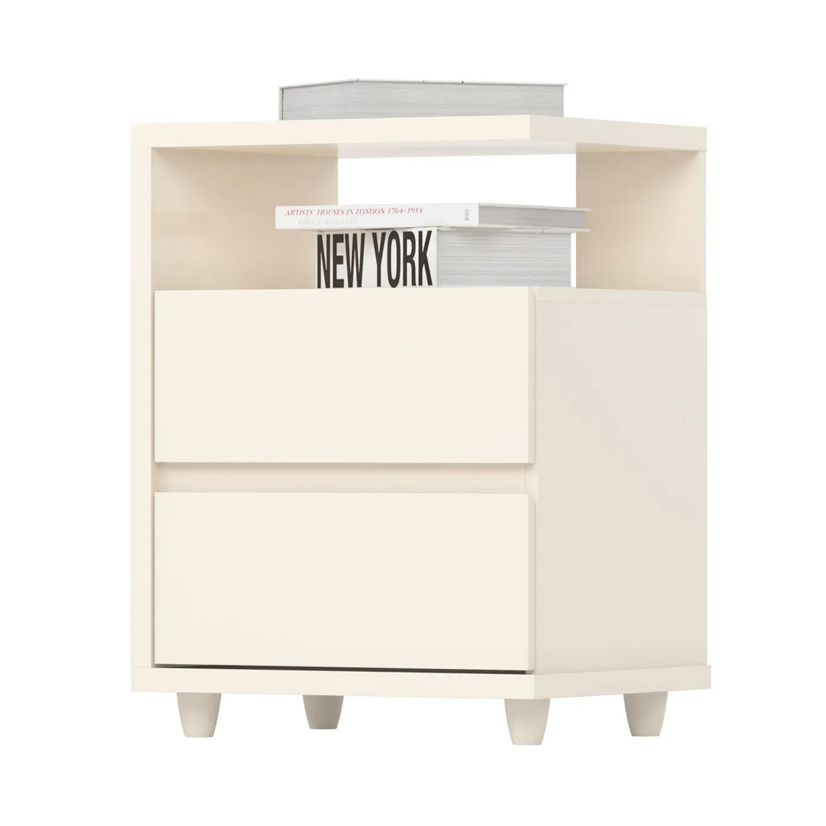 Mesa De Luz Con Espacio Y 2 Cajones Dormitorios Sommier - OFF WHITE 