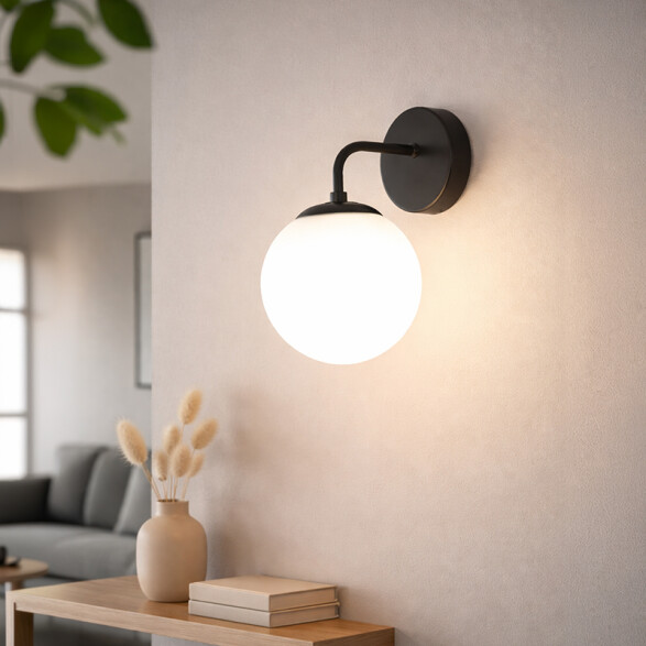 Lámpara de pared negro globo vidrio E27 Ø150 mm IX9290