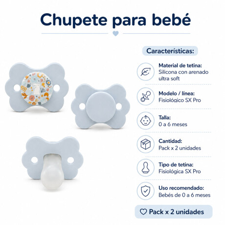 Chupete X2 Wonderland SXPro 0-6m Silicona Fisiológico Comoda Celeste