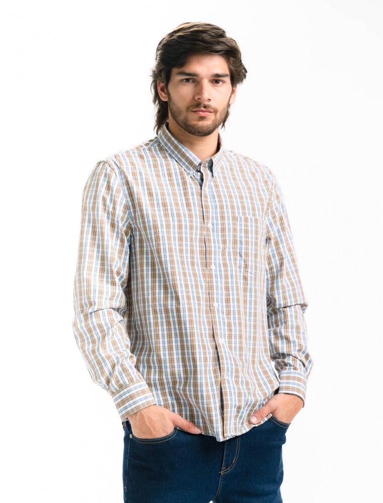 Camisa Cuadros Clasica C/Bolsillo Milan Tostado/ Fantasia 6