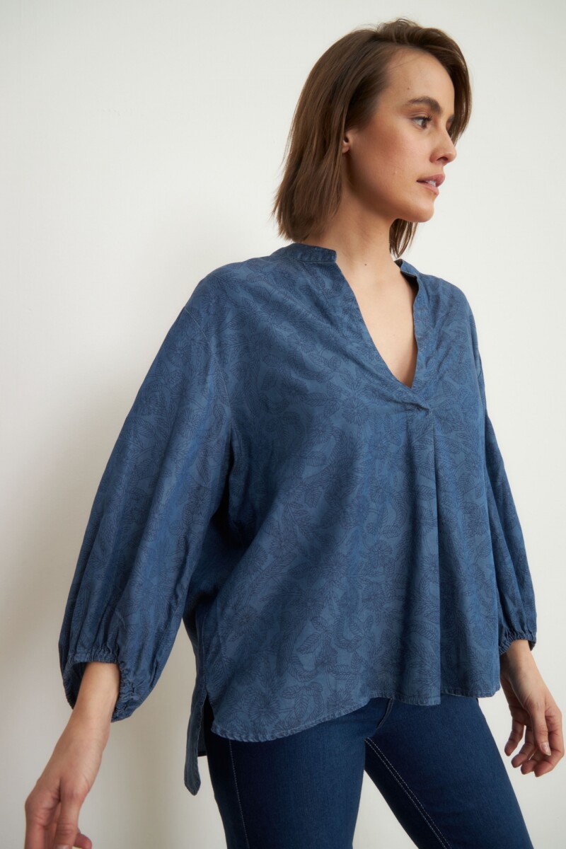 Blusa estampada de lyocell jean medio
