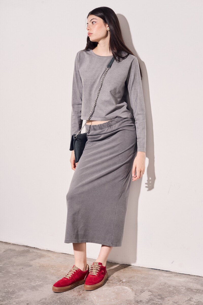 Falda Lavada Tajo Gris Oscuro