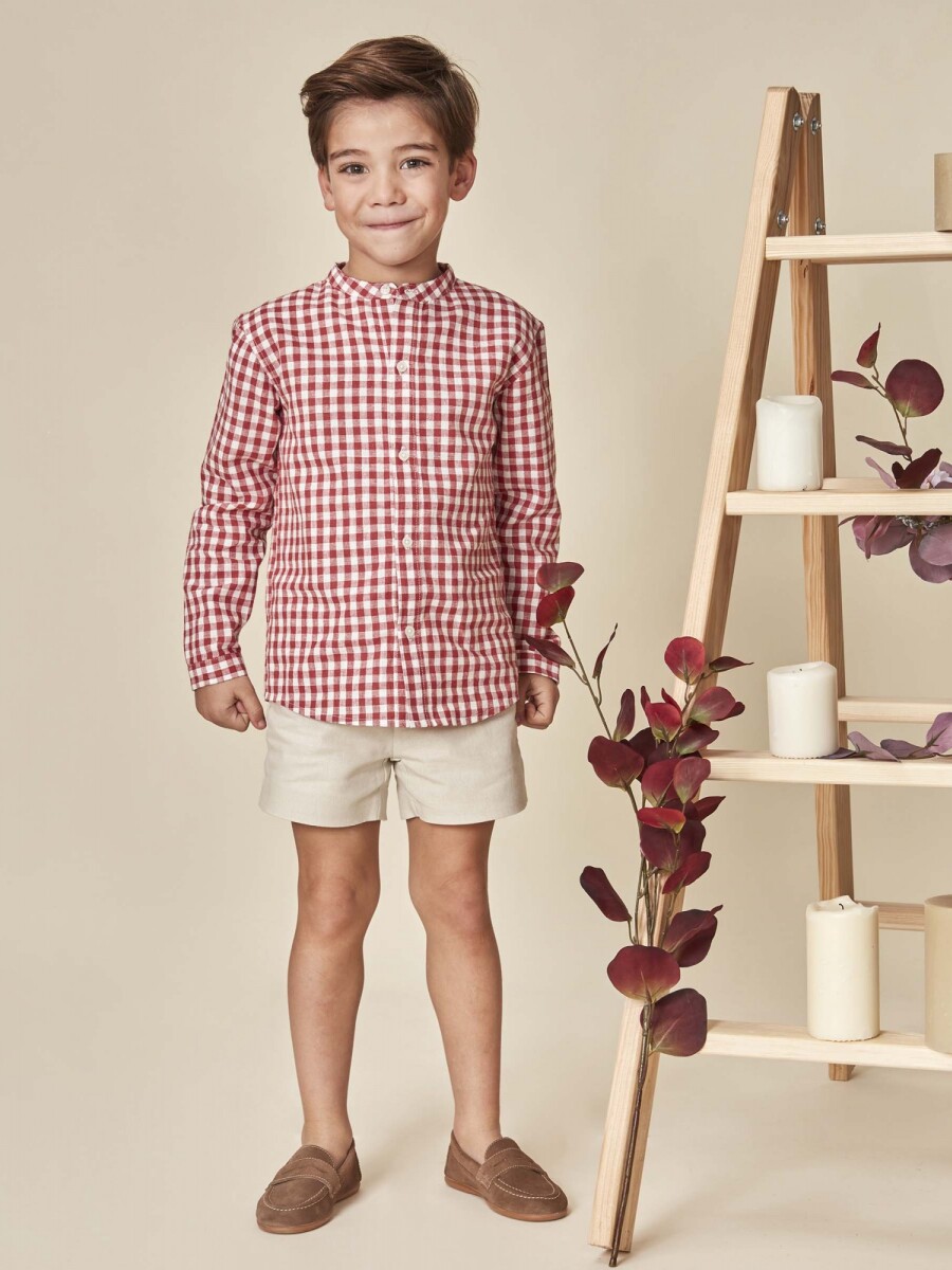 Camisa Mao Cuadros Lino Rosa