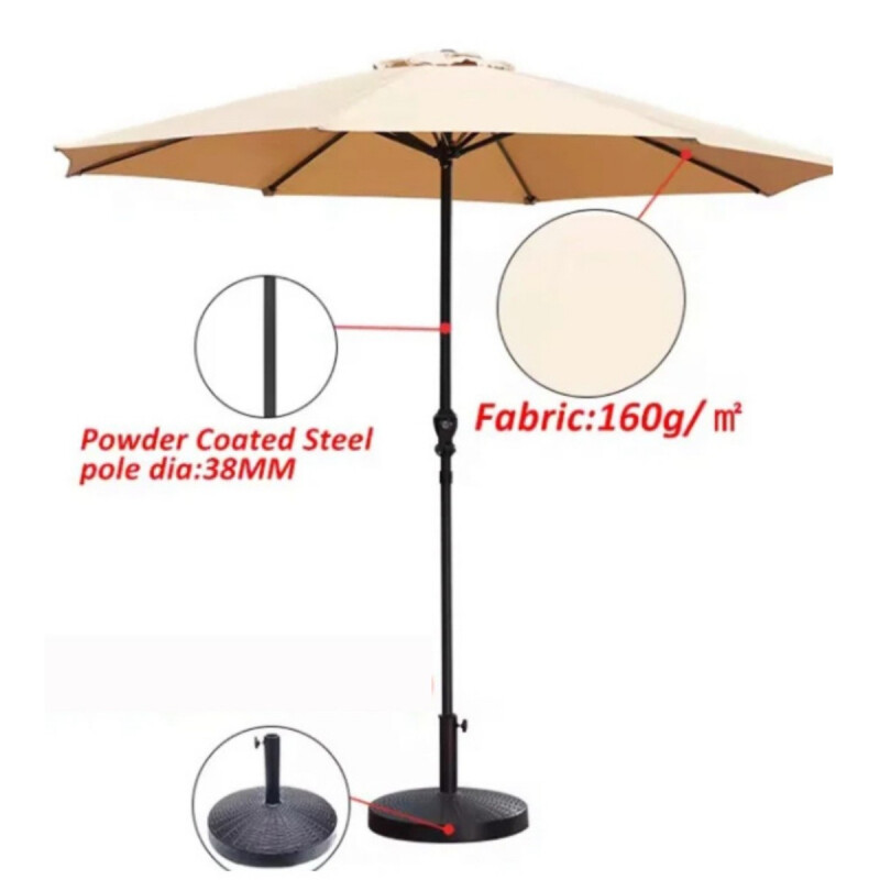 Sombrilla de Patio Impermeable 2.7 m con Protección UV y Base Sombrilla de Patio Impermeable 2.7 m con Protección UV y Base