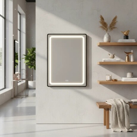 Espejo Vertical Lumax Suleban c/marco y luz 90x70cm Negro