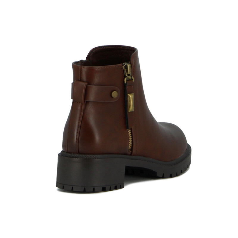 Darkness Bota De Dama Caña Baja Taco Cuadrado C/ Cierre - Marron Os Marron Oscuro