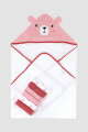 Toalla con capucha + 5 babitas bebe lazos Rosado