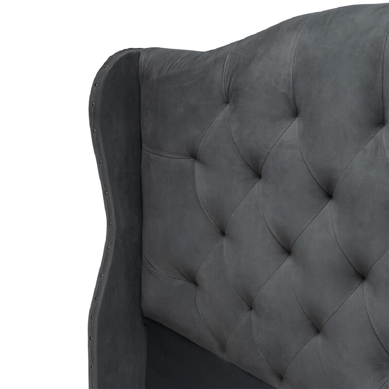 RESPALDO CURVO QUEEN 1.70 X 1.55 COL GRIS CON AVANCE CAPITONEADO Respaldo Curvo Queen 1.70 X 1.55 Col Gris Con Avance Capitoneado