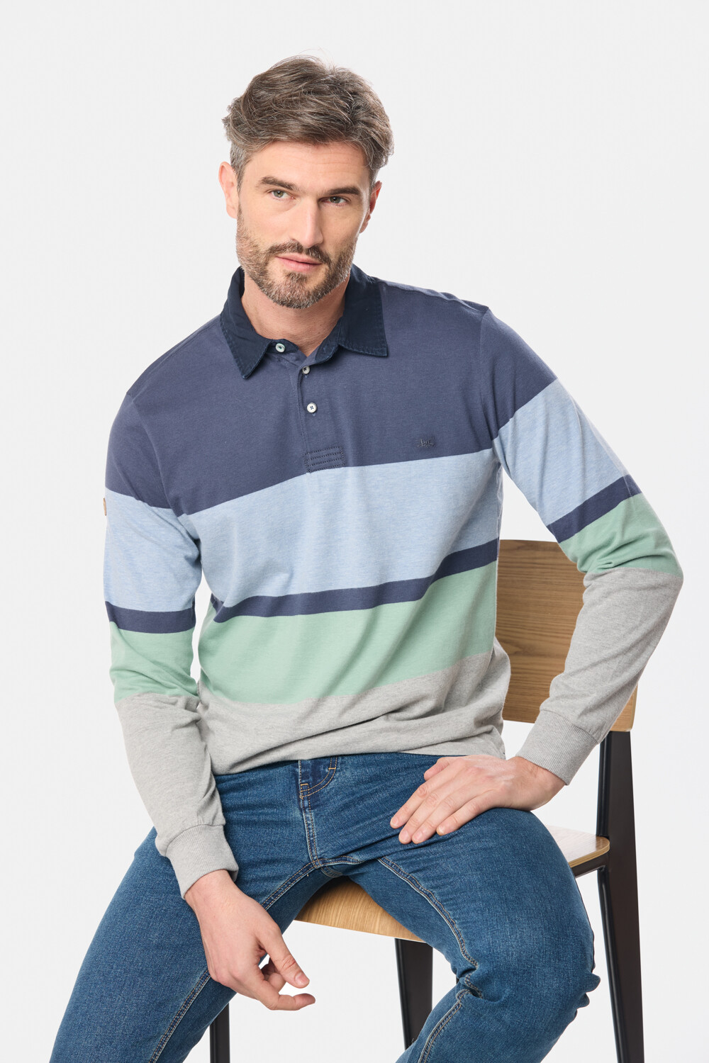 REMERA POLO RAYADA Azul
