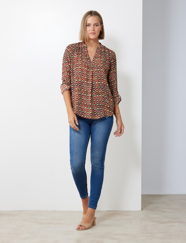 Blusa Gasa Print MULTI/MARRON
