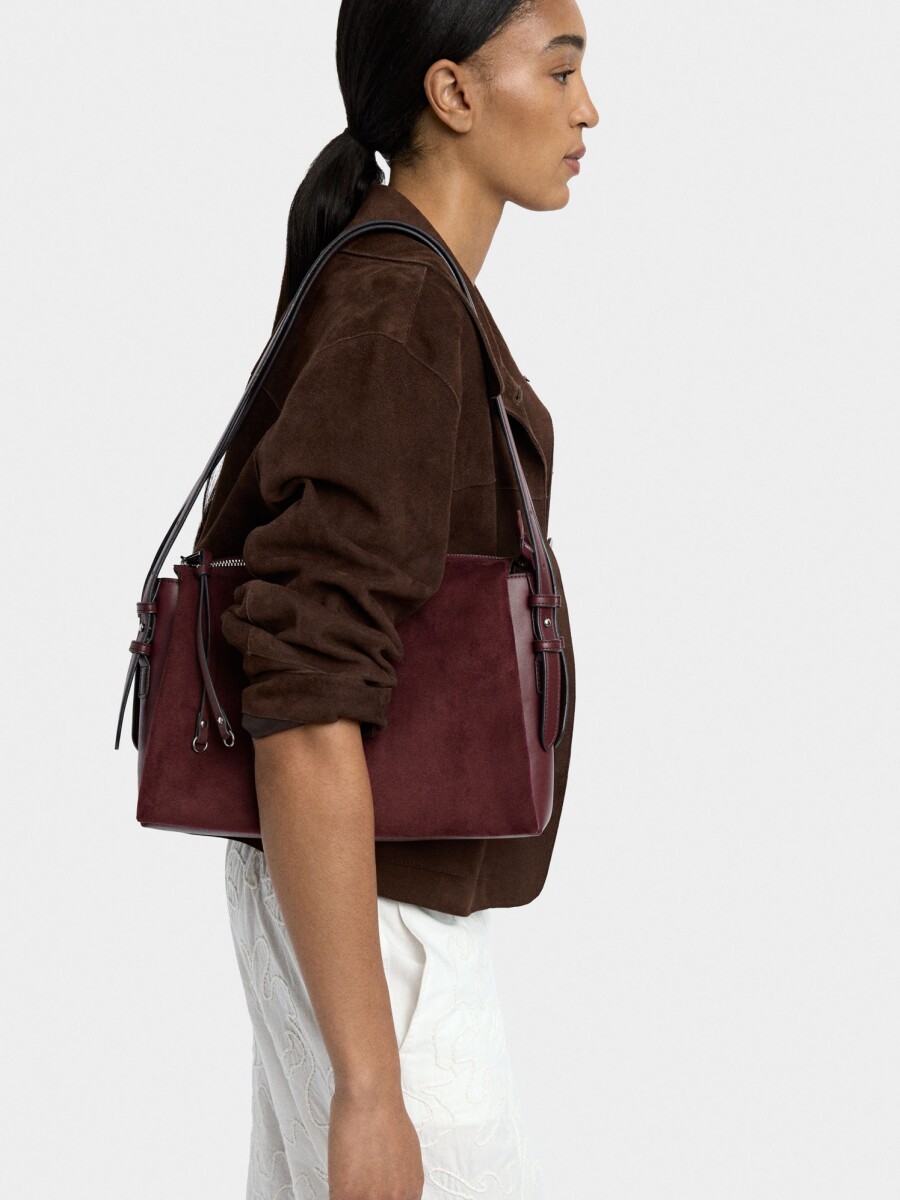 Bolso De Hombro Efecto Piel burdeos
