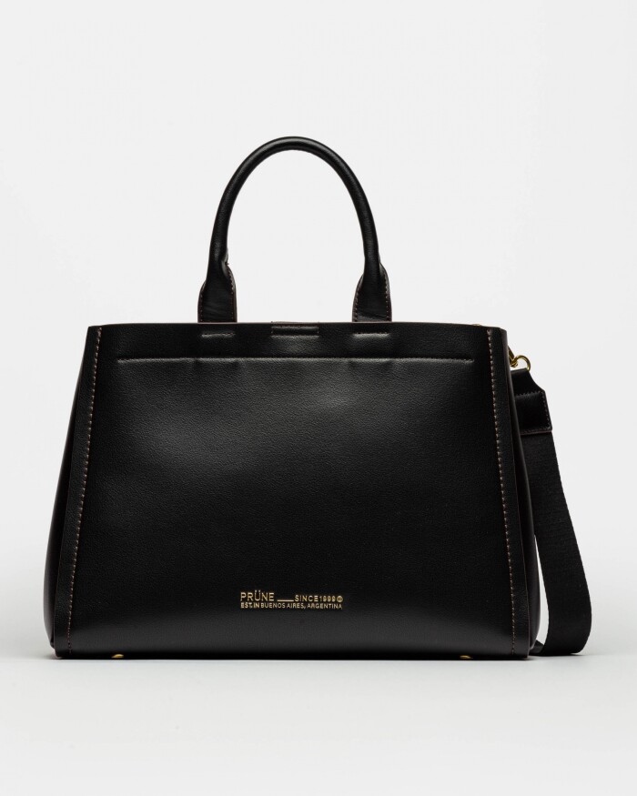 Cartera de Mano Anette Grande en Efecto Cuero Liso Negro