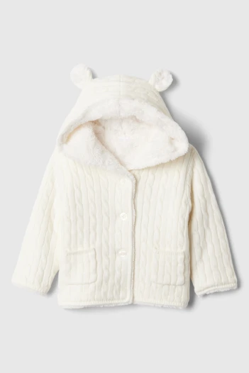 Saco Garter Con Botones Y Capucha Bebé Ivory Frost