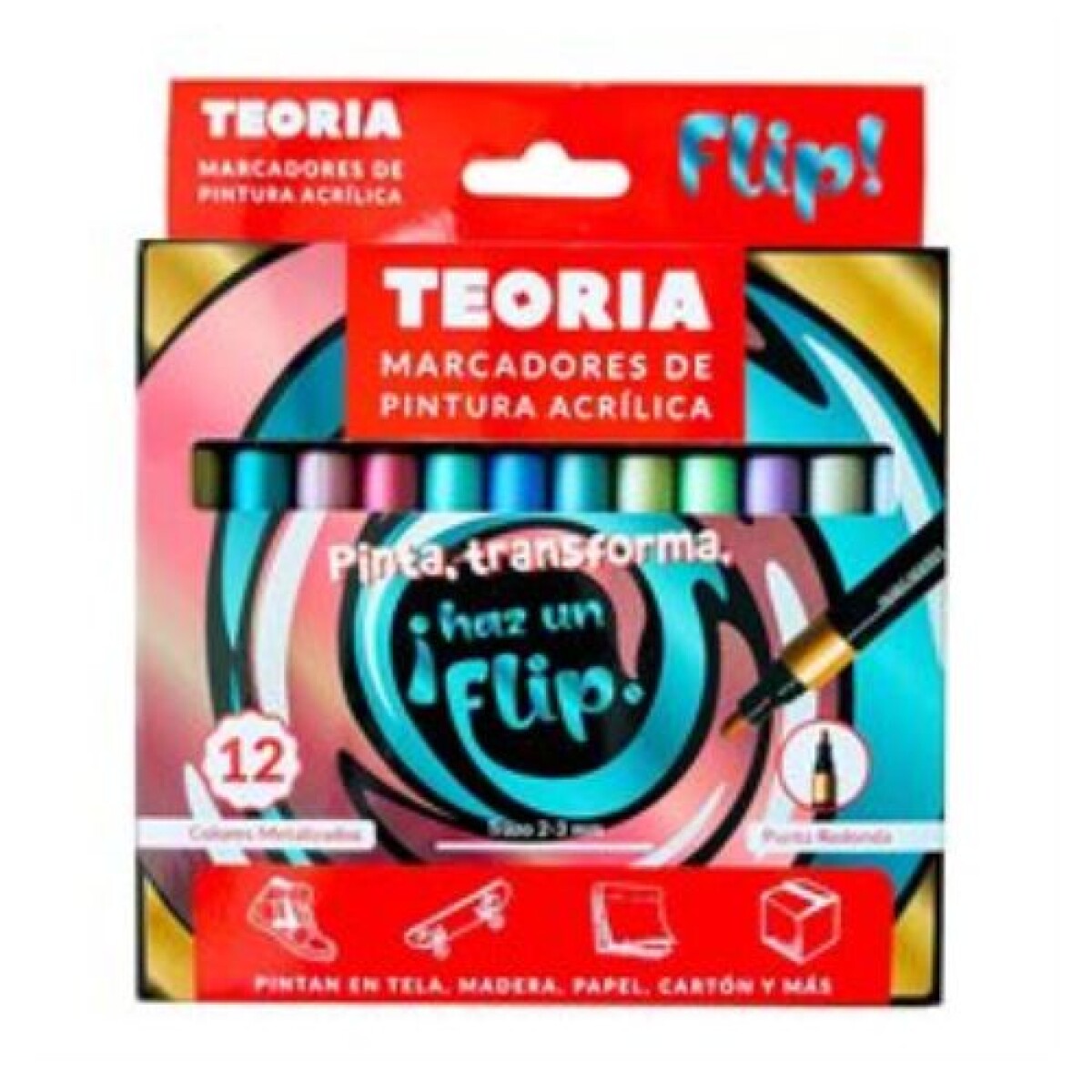 MARCADOR PINTURA FLIP TEORIA X 12 METALIZADOS - Marcador Pintura Flip Teoria X 12 Metalizados 