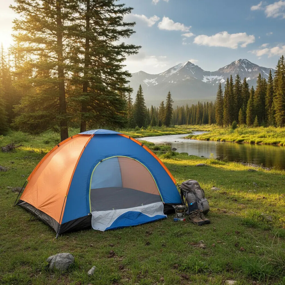 Carpa Iglú De Camping Para 4 Personas AZUL Y NARANJA