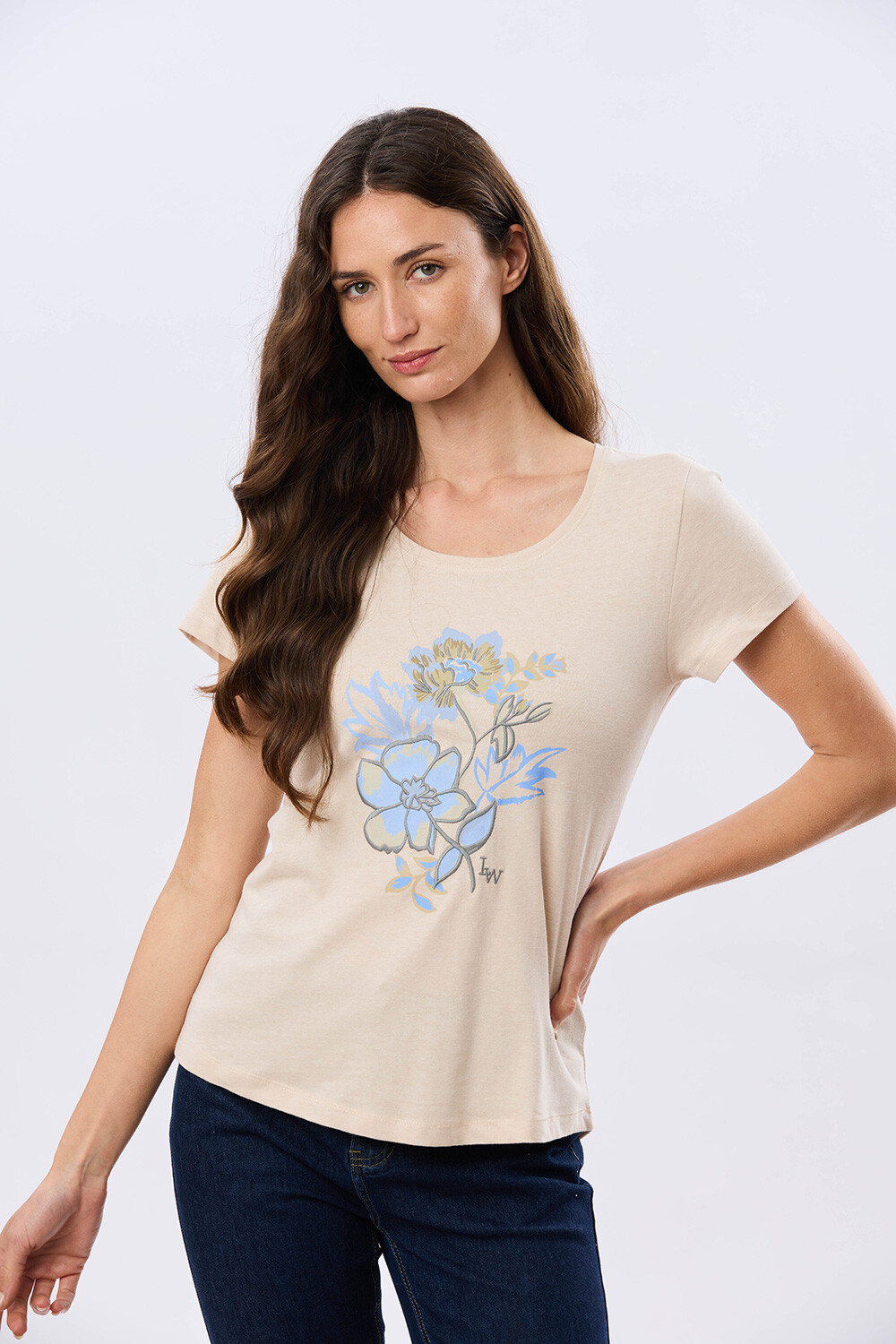 REMERA ESTAMPADA DE ALGODÓN Beige