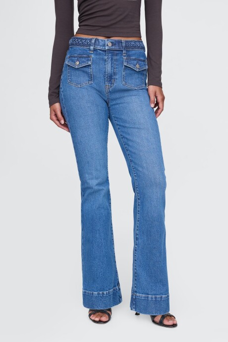 Jean 70S Flare Tiro Alto Mujer Medium Indigo 3