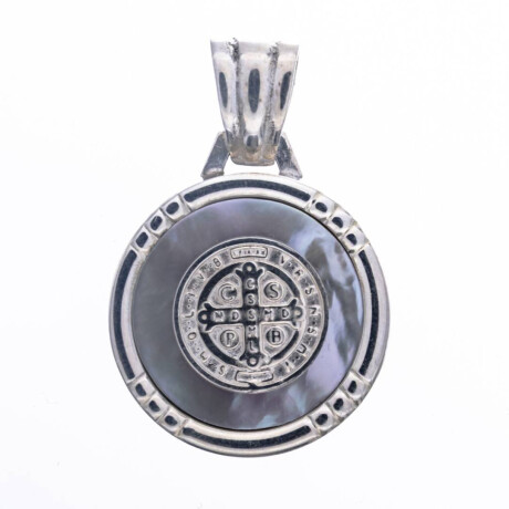 Medalla religiosa de plata 925 con nácar San Benito