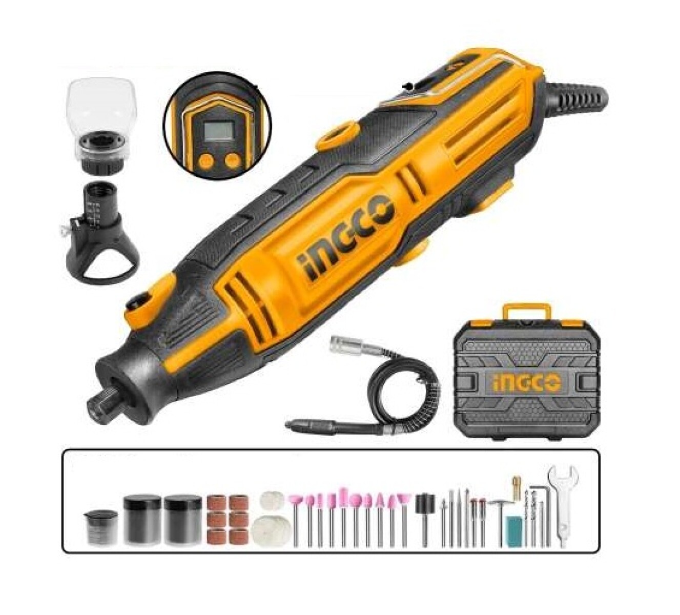 MINI TORNO 200W C PANTALLA LCD Y 149 ACCESORIOS INGCO MG2008 